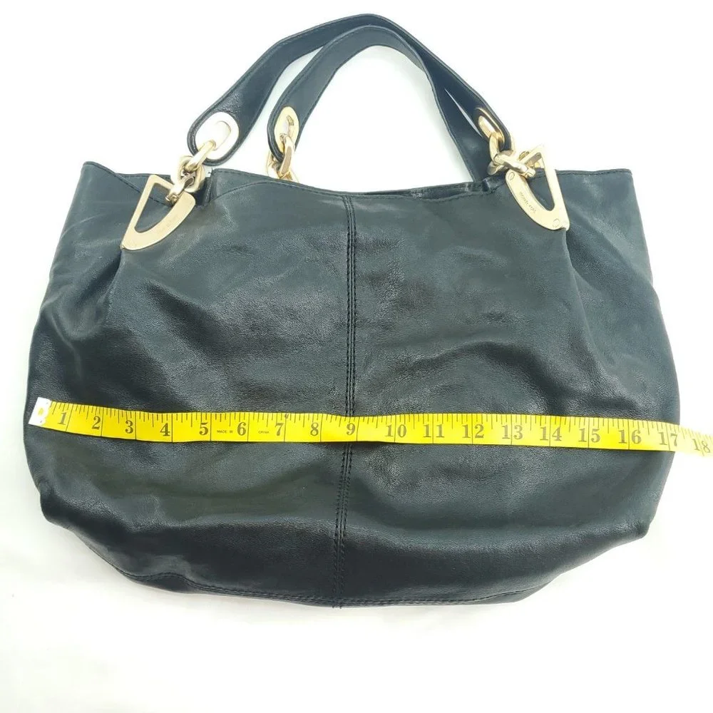 Michael Kors Womens Black Leather Double Handles Shoulder Handbag Purse